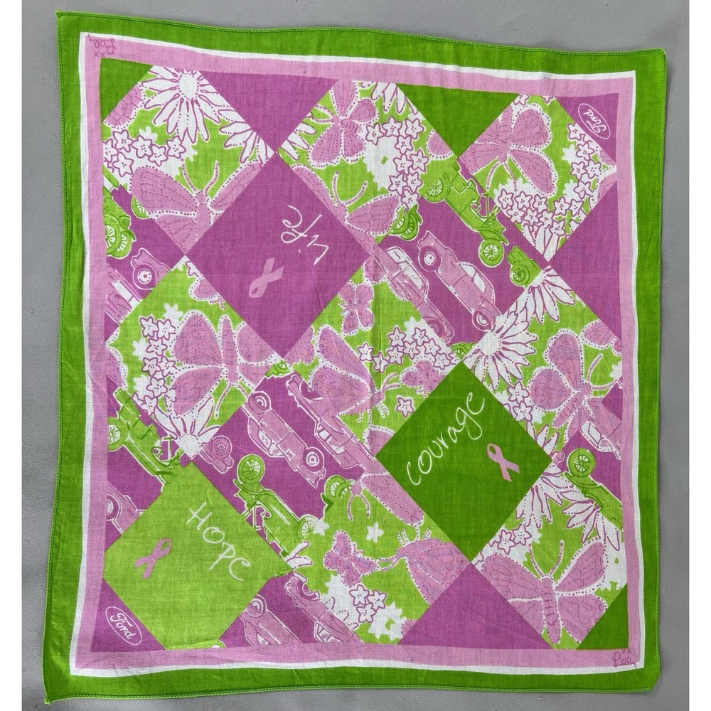 Lilly Pulitzer x Ford‎ Life Hope Courage Breast Cancer Square Scarf 21"x21.5